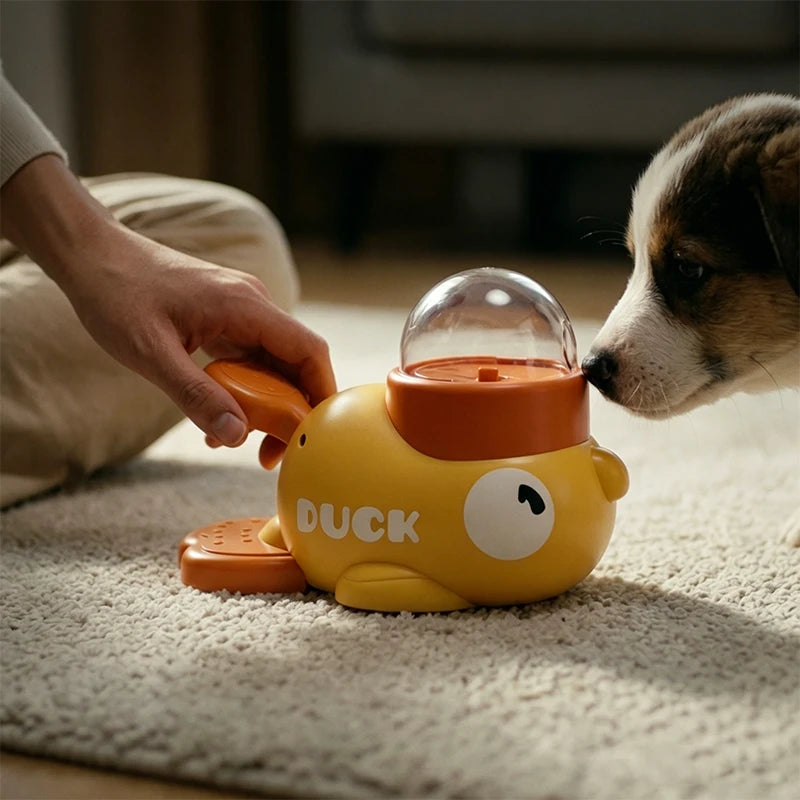 Pato Fominha - brinquedo interativo com dispensador de petiscos para cães e gatos