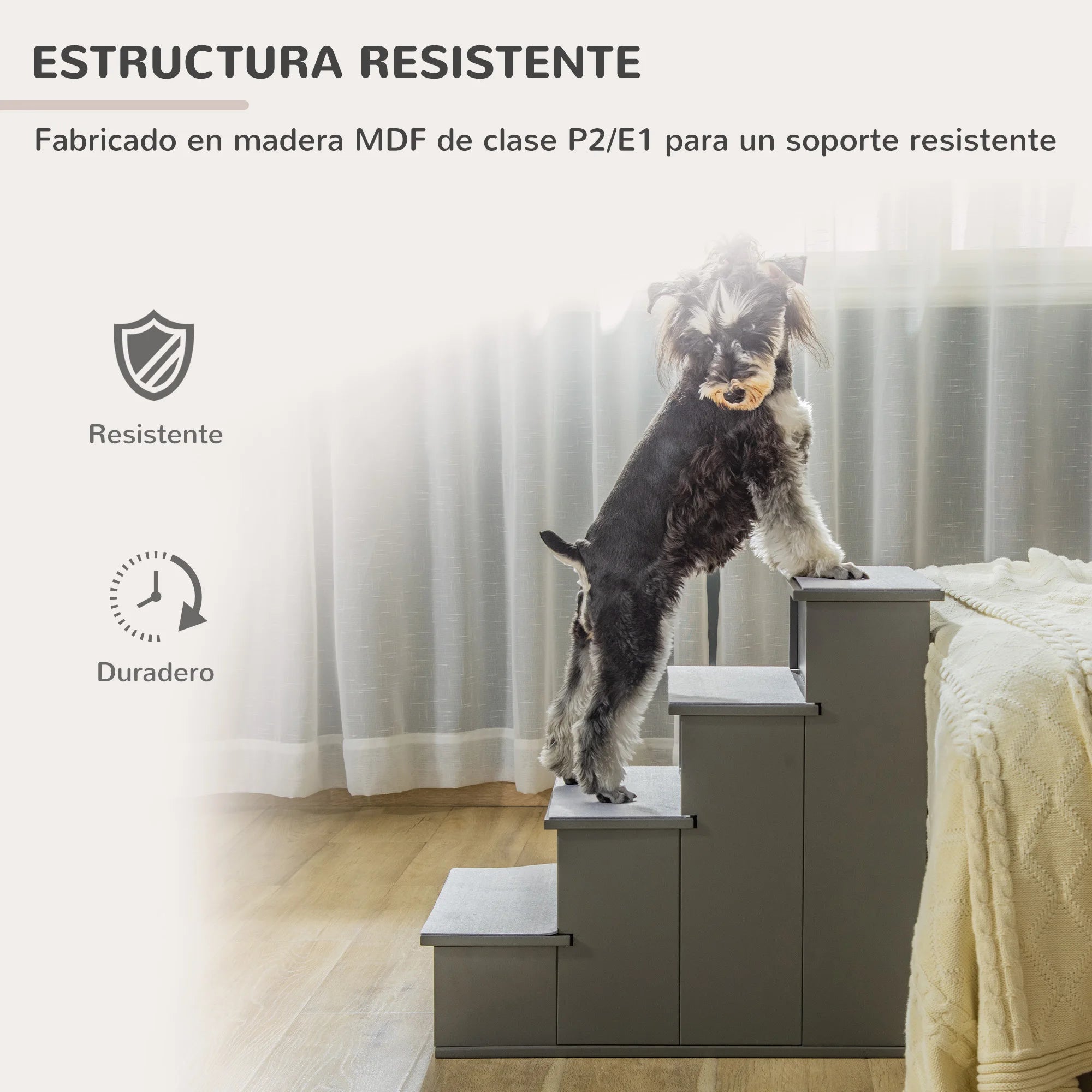 Escada de Apoio Acolchoada para Cão Idoso — 4 Degraus, Cinza