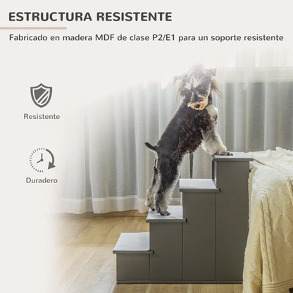 Escada de Apoio Acolchoada para Cão Idoso — 4 Degraus, Cinza