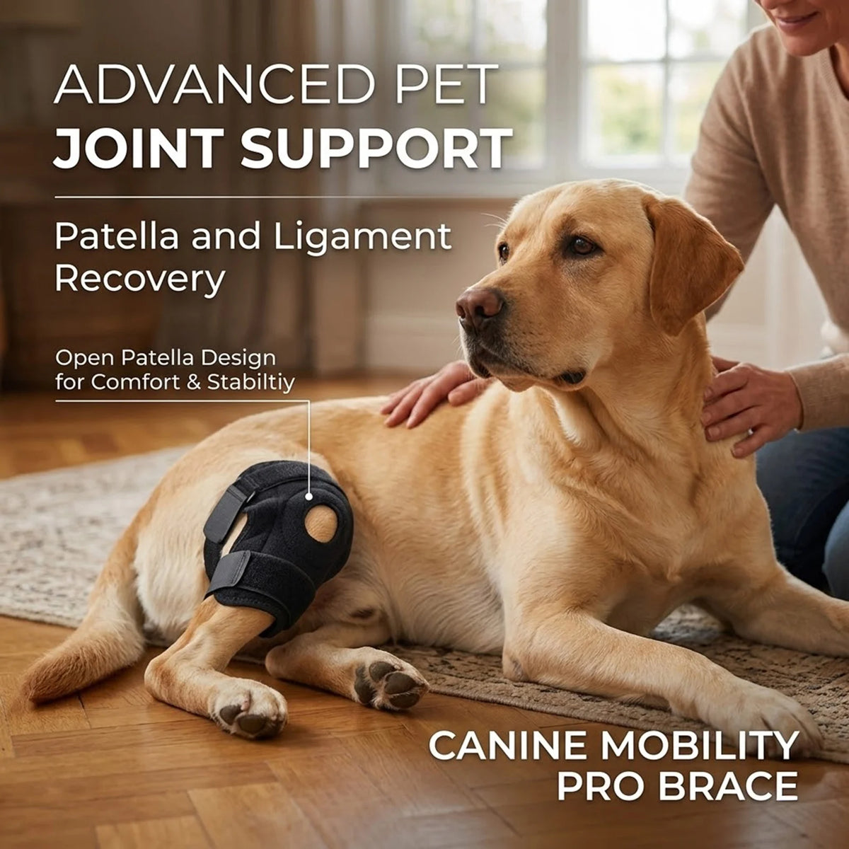Apoio Diário - suporte de joelho ajustável e respirável para cão