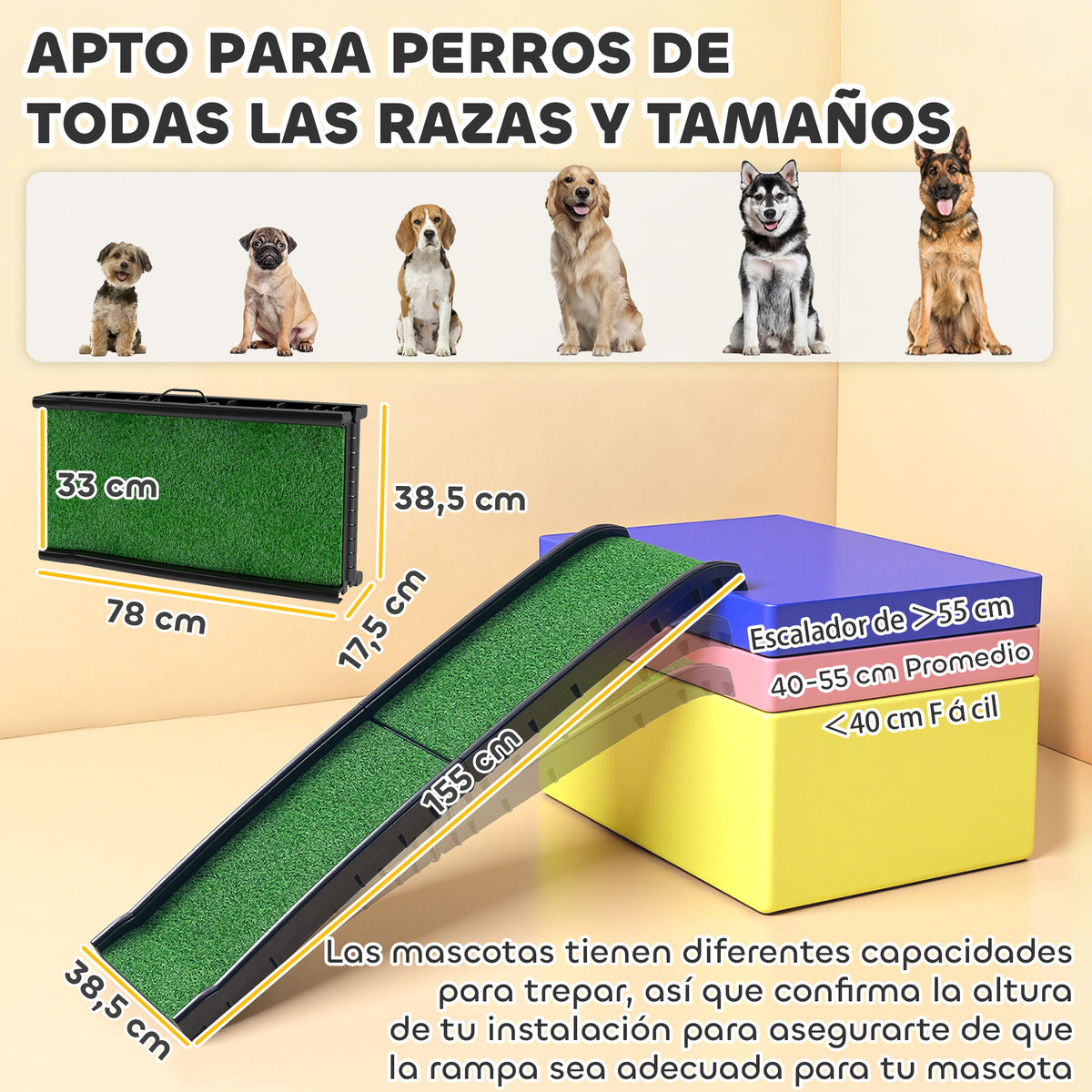 Rampa Fácil - rampa dobrável com relva para cães